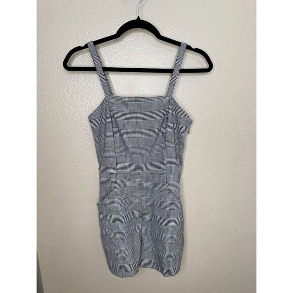 Forever 21 Plaid Black White Sleeveless Romper Small Adjustable Straps Pockets - Picture 2 of 8